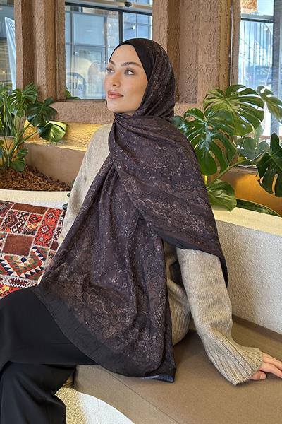 Retro Desen Bambu Şal Siyah Kahverengi