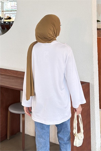 Bisiklet Yaka Basic Bluz Beyaz