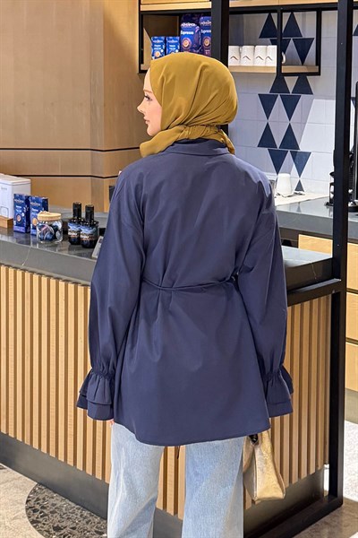 Fırfırlı Bağlama Detaylı Gömlek Lacivert