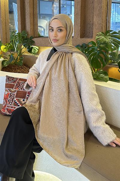 G Desen Ayrobin Floş Jakar Şal vizonrengi