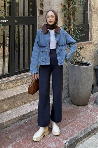 Çıtçıtlı Denim Ceket Acı Kahverengi