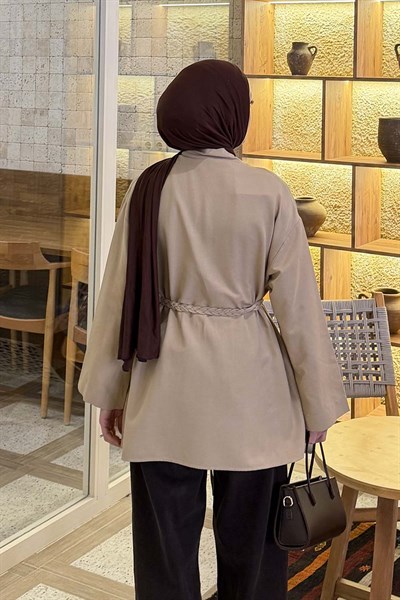 Örgü Bağlamalı Kimono Ceket Bej