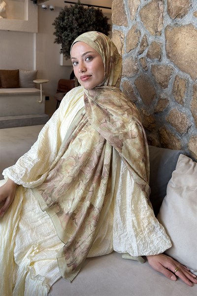 Vintage Flower Desen Bambu Şal Mint Yeşili