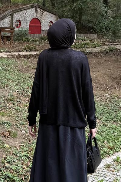 Kayık Yaka Triko Kazak Siyah