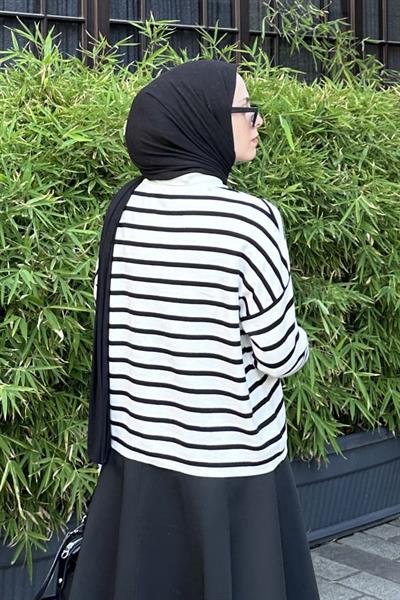 Çizgili BalIkçı Kazak Beyaz