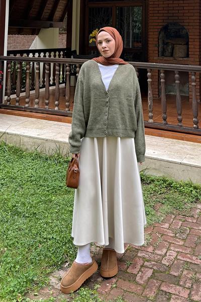 Crop V Yaka Hırka Haki