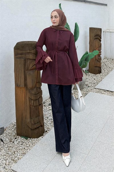 Piliseli Uzun Gömlek Mürdüm