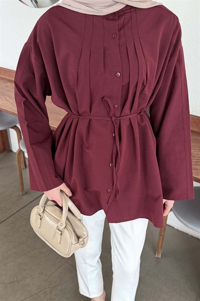 Piliseli Geniş Kol Gömlek Bordo
