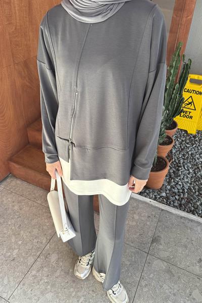 Fermuarlı Garnili Takım Antrasit