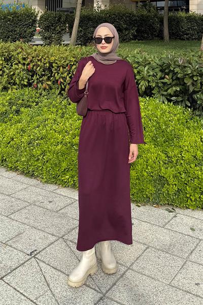 Kristal Etekli Takım Mürdüm