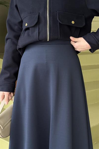 Scuba Kumaş Kloş Etek Lacivert