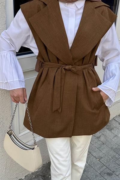 Kolsuz Tesettür Yelek Kahverengi