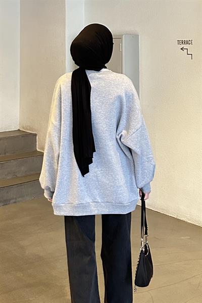Jasmin Bisiklet Yaka Oversize Sweat Gri