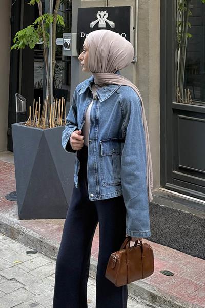 Çıtçıtlı Denim Ceket Kot Mavisi