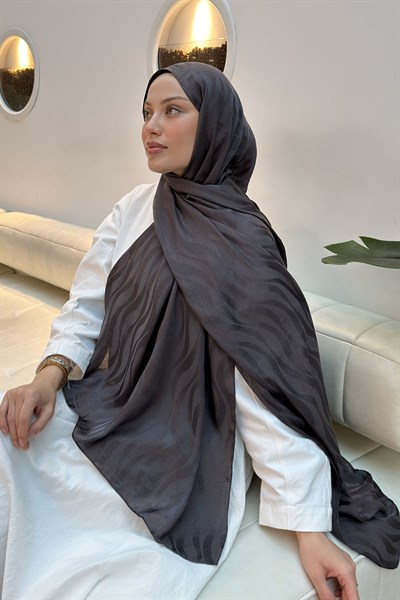 Shine Desen Ayrobin Floş Jakar Şal Antrasit