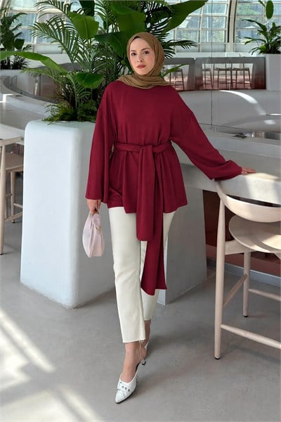 Kemer Bağlamalı Tunik Bordo
