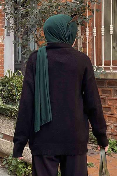 Şardonlu Düz Hırka Siyah