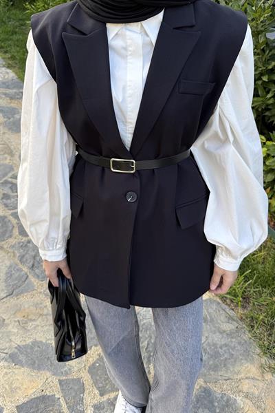 Cep Detaylı Yelek Siyah
