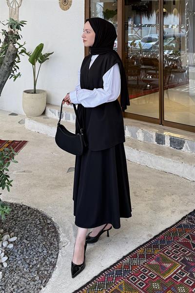 Yelek-Etek İkili Tesettür Takım Siyah