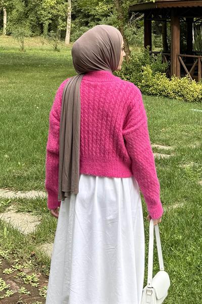 Crop Triko Kazak Fuşya