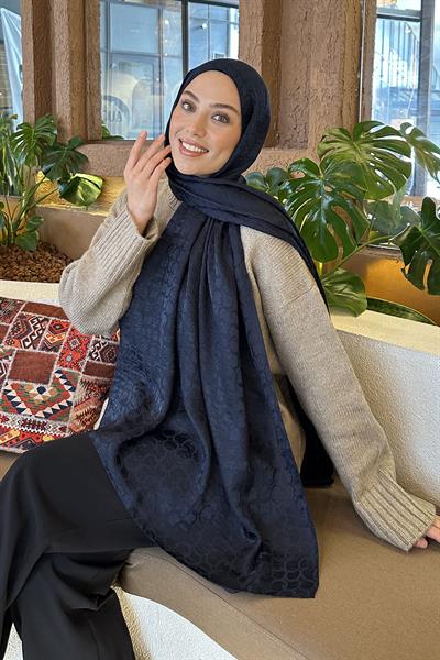 Bloom Desen Ayrobin Floş Jakar Şal Lacivert