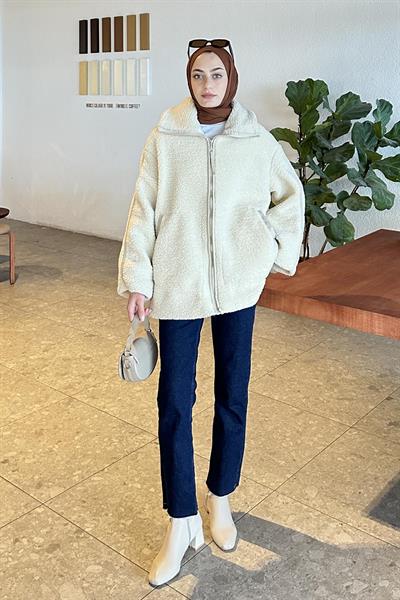 Biye Detaylı Tedy Peluş Mont Taş