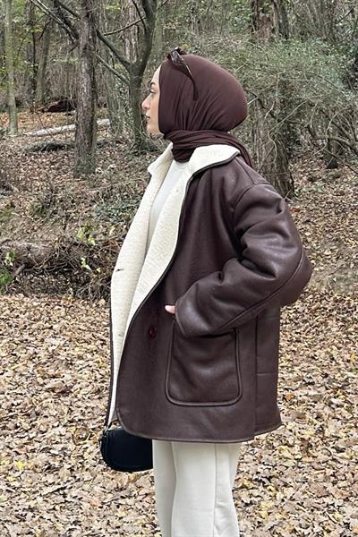 Ön Cep Detaylı Süet Mont Acı Kahverengi