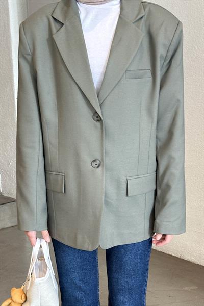 Kapak Cep Blazer Ceket Haki