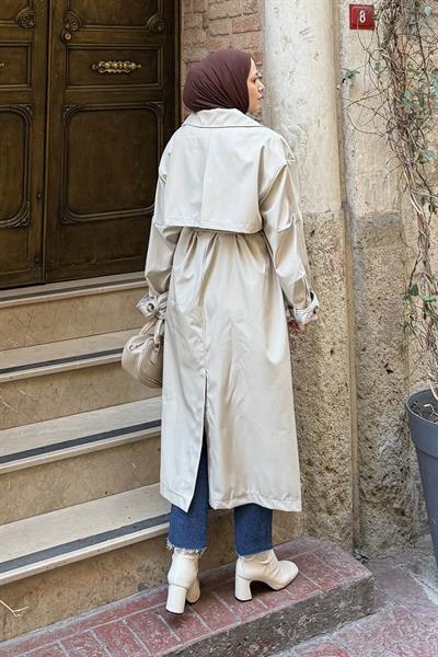 Kruvaze Oversize Trenç Taş