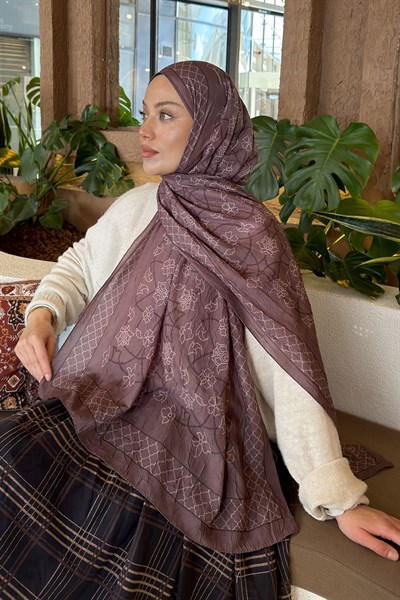 Geometrik Desen Bambu Şal Soft Kahve