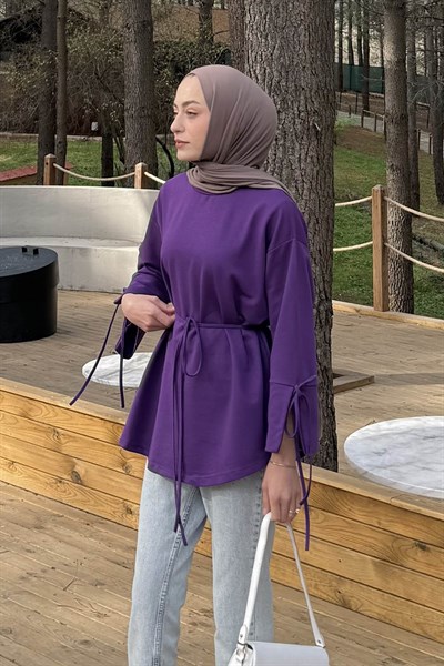 Yırtmaç Detaylı Sweat Mor