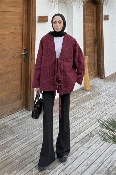 Bağlamalı Kaşe Kimono Bordo