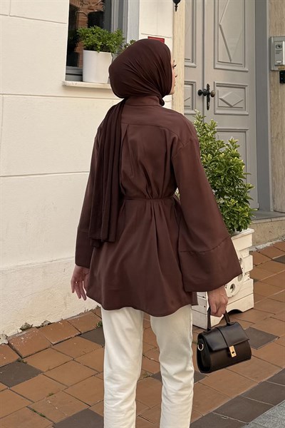 Cupra Belden İpli Tesettür Gömlek Acı Kahverengi