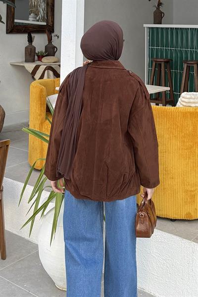 Omuz Apoletli Süet Mont Acı Kahverengi
