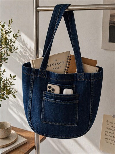 Kadın Anton Çift Cepli Cırtlı Çanta Koyu Mavi