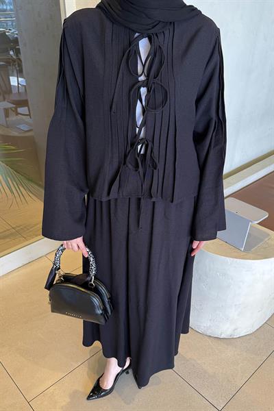 Pileli Bağlama Detaylı Takım Siyah