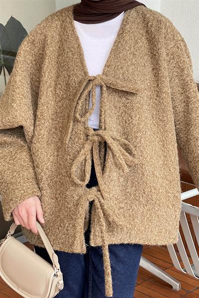 Bağlamalı Kaşe Kimono Camel
