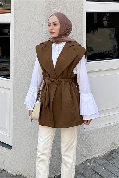Kolsuz Tesettür Yelek Kahverengi