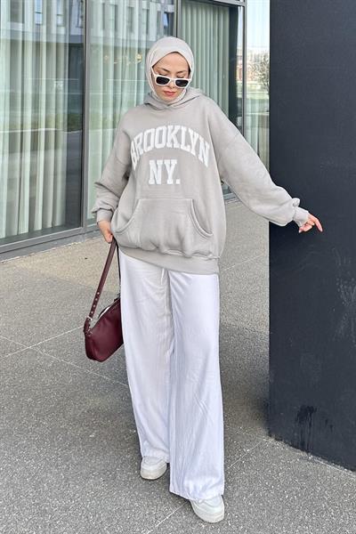Brooklyn Baskılı Üç İplik Sweat Gri