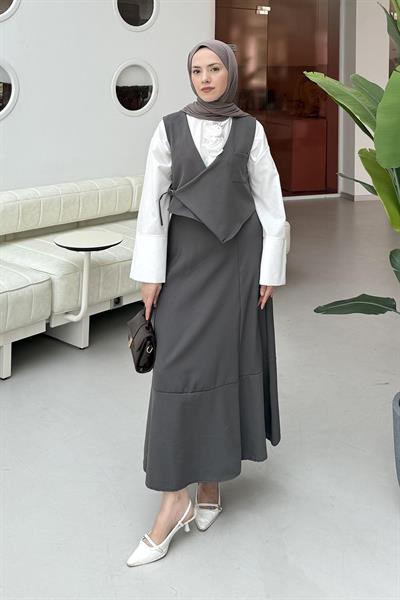 Crop Yelek-Etekli İkili Takım Antrasit