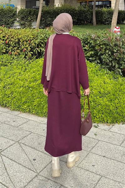 Kristal Etekli Takım Mürdüm