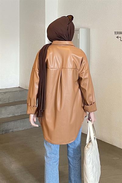 Tek Cep Deri Gömlek TABA