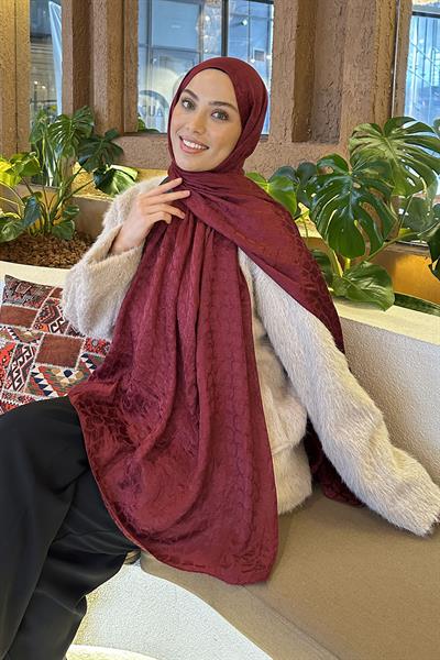 Bloom Desen Ayrobin Floş Jakar Şal Bordo