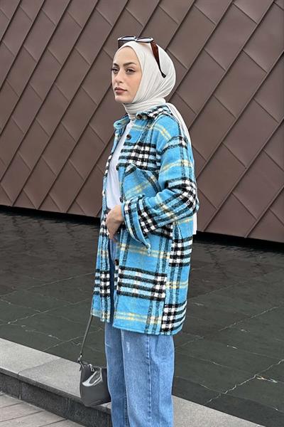 Ekose Desen Çift Cep Detaylı  Oduncu Gömlek Mavi