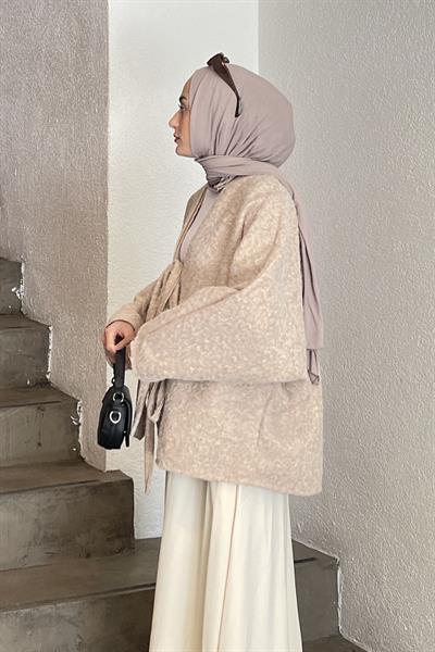 Bağlamalı Kaşe Kimono Bej