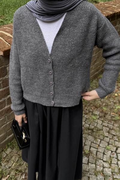 Crop V Yaka Hırka Antrasit