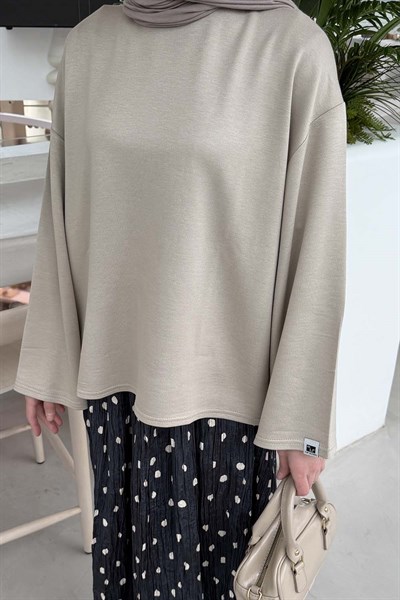 Kol Armalı Sweatshirt Bej