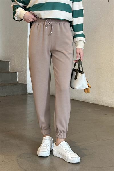 Modal Kumaş Paça Lastik Detay Eşofman Soft Kahve