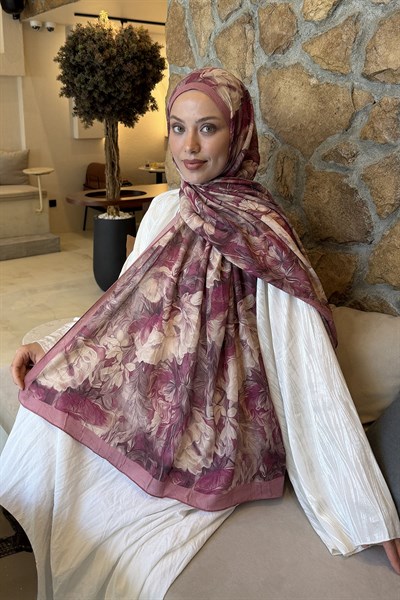 Vintage Flower Desen Bambu Şal Gül