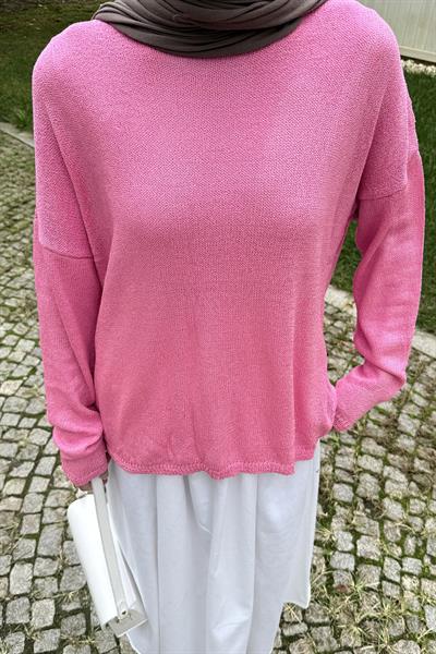 Kayık Yaka Triko Kazak Pembe